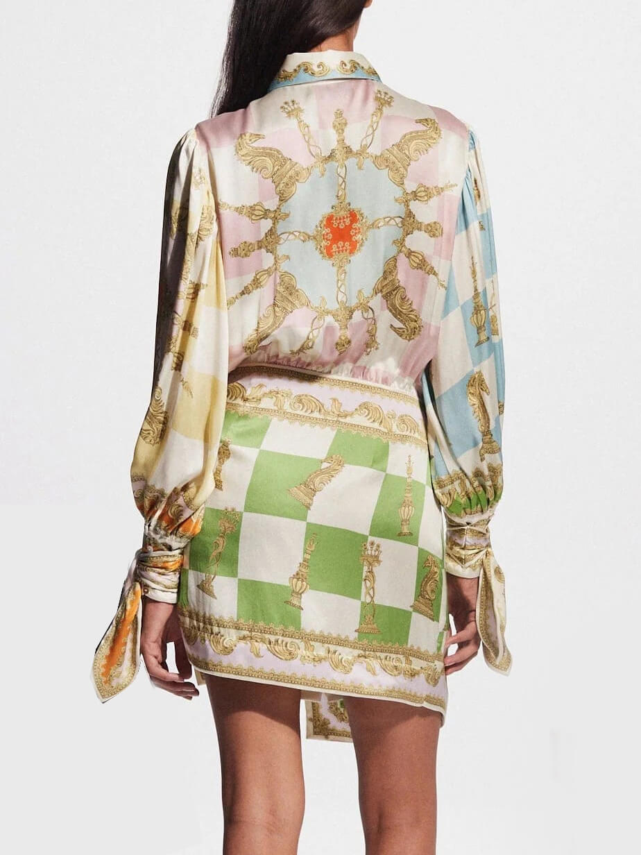 Knotted Irregular Unique Printed Mini Dress