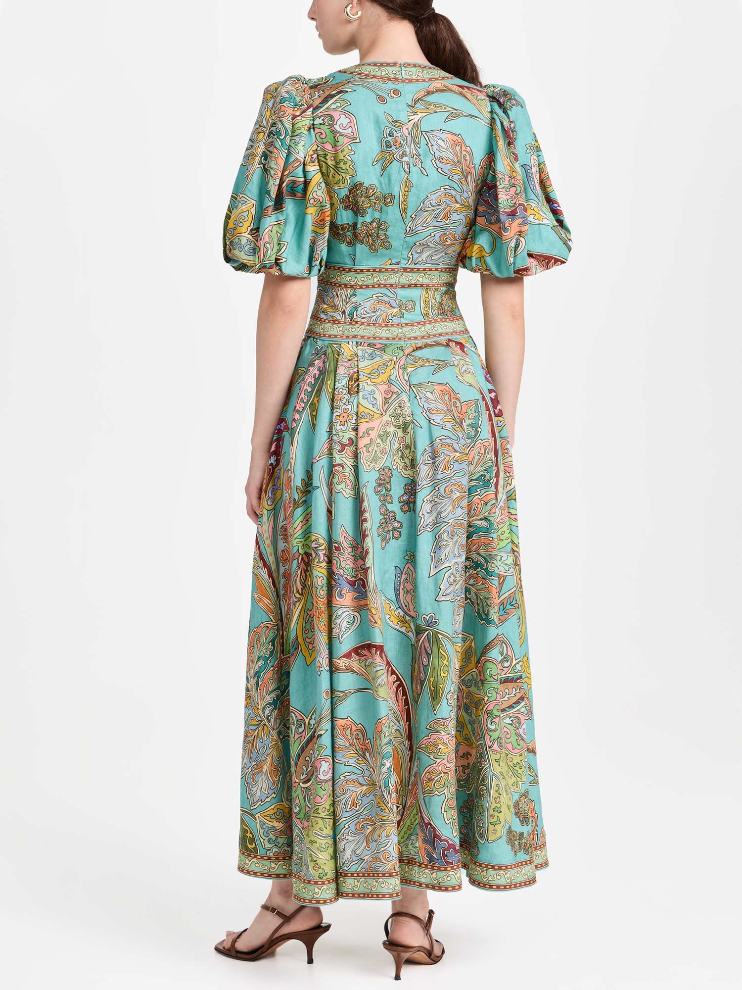 Emerald Luxe Paisley Puff Sleeve Maxi Dress