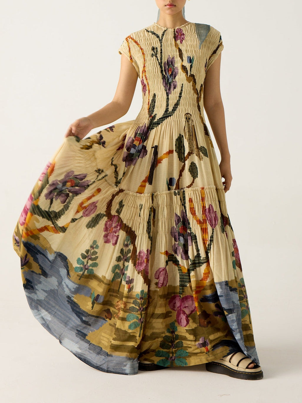 Pleated Print Maxi Dress