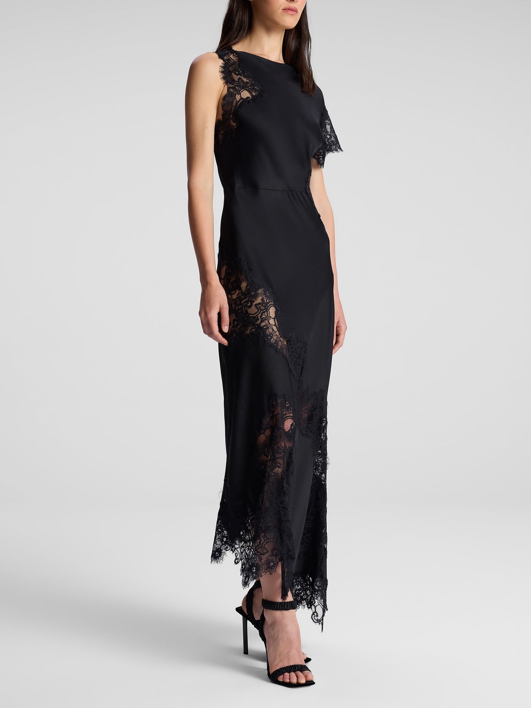 Satin and Lace Maxi Dress-Black