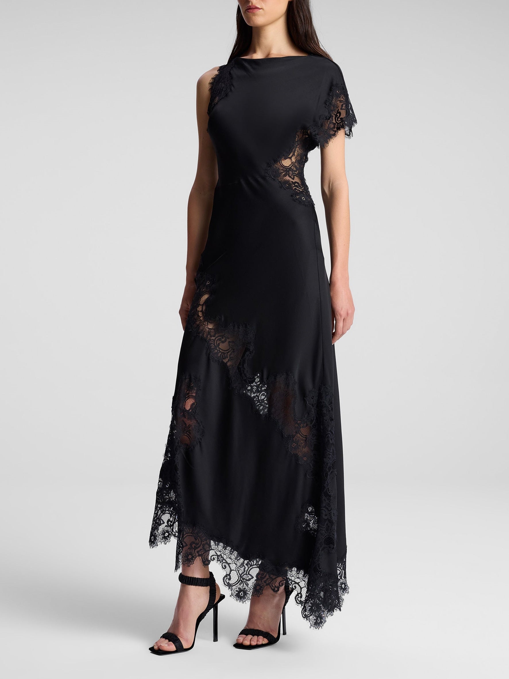 Satin and Lace Maxi Dress-Black