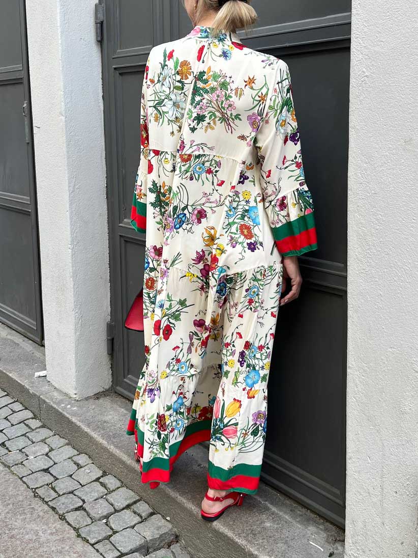 Resort Floral Print Bell Sleeve Maxi Dress