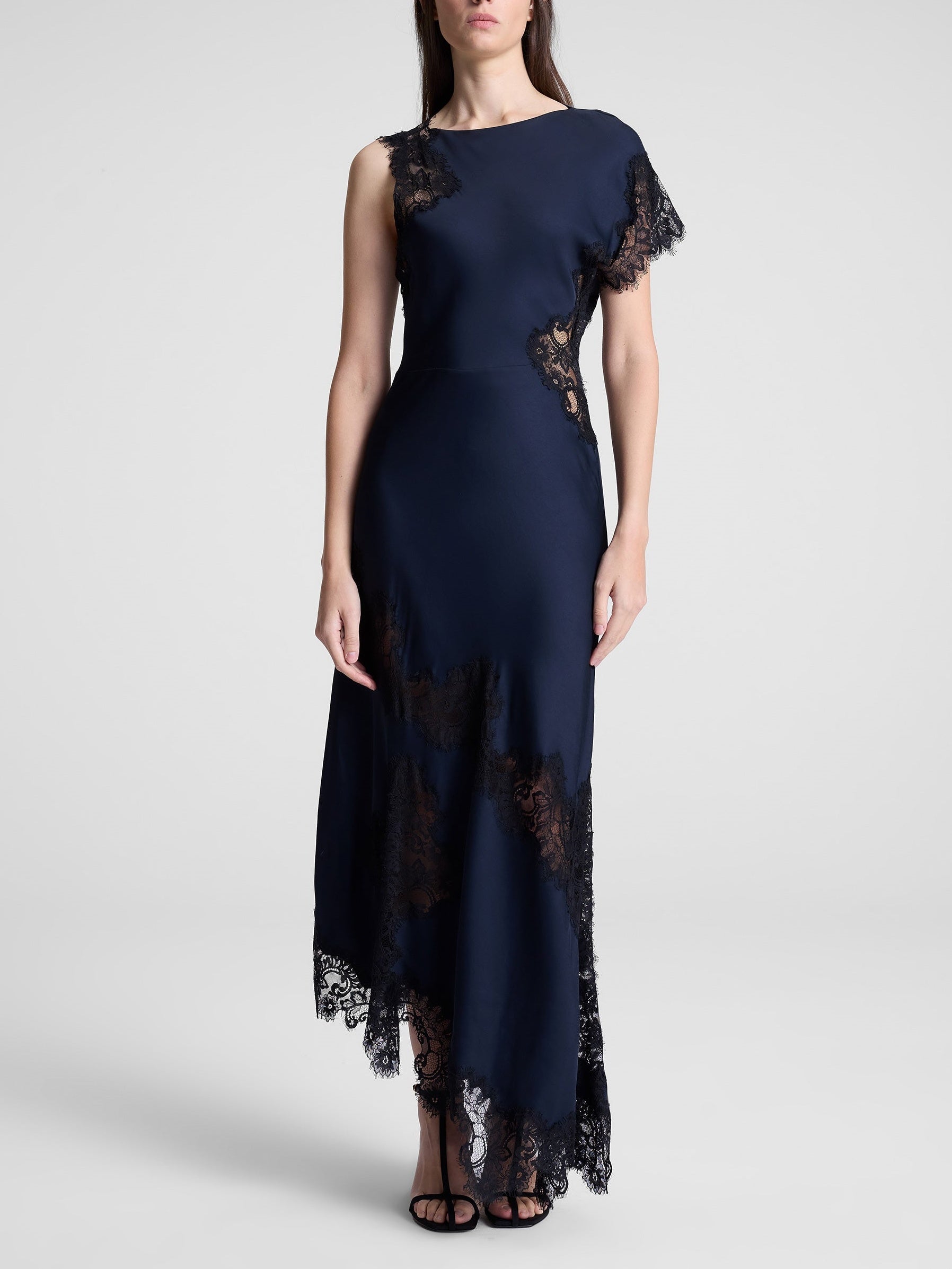 Satin and Lace Maxi Dress-Blue