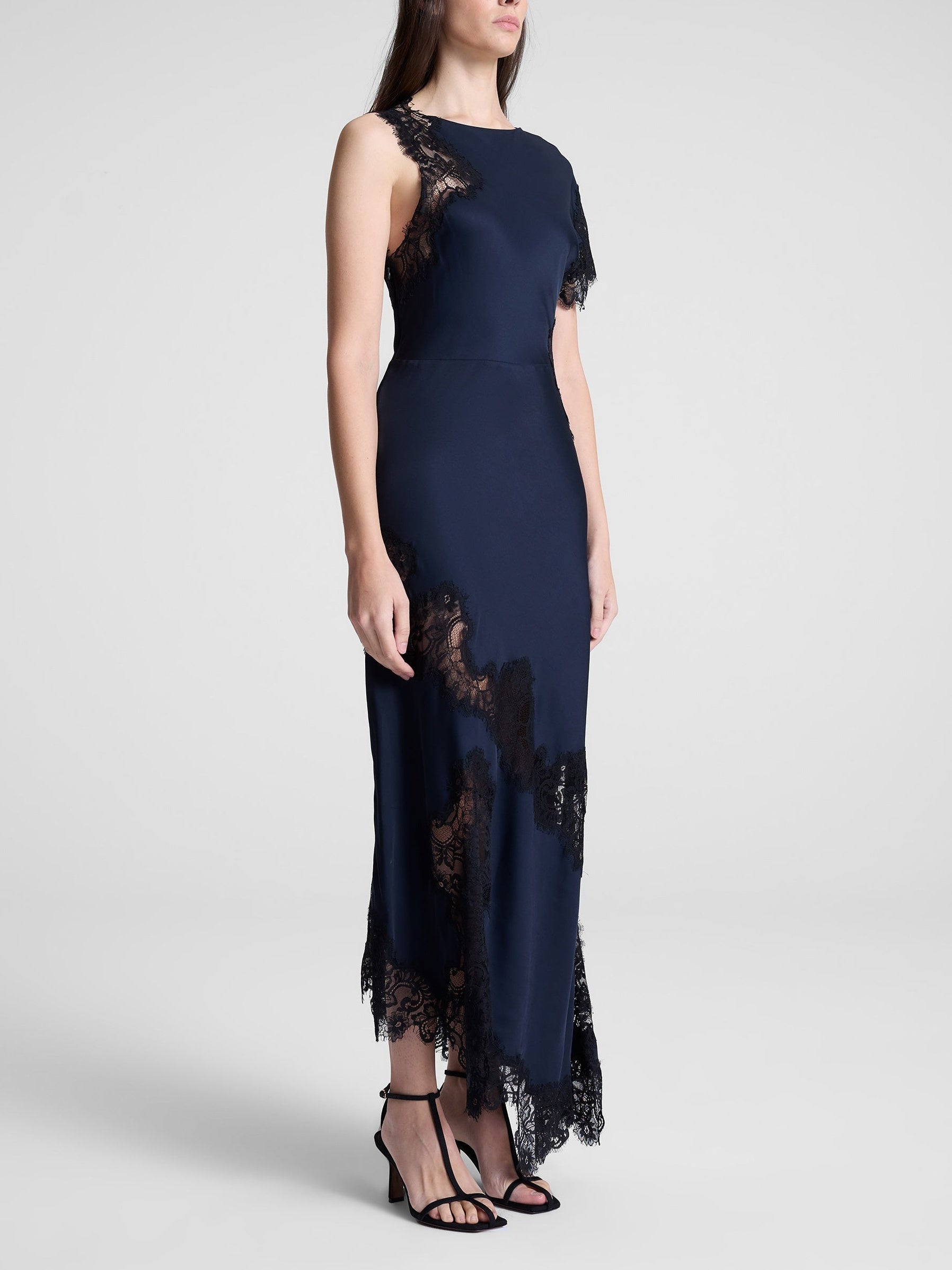 Satin and Lace Maxi Dress-Blue
