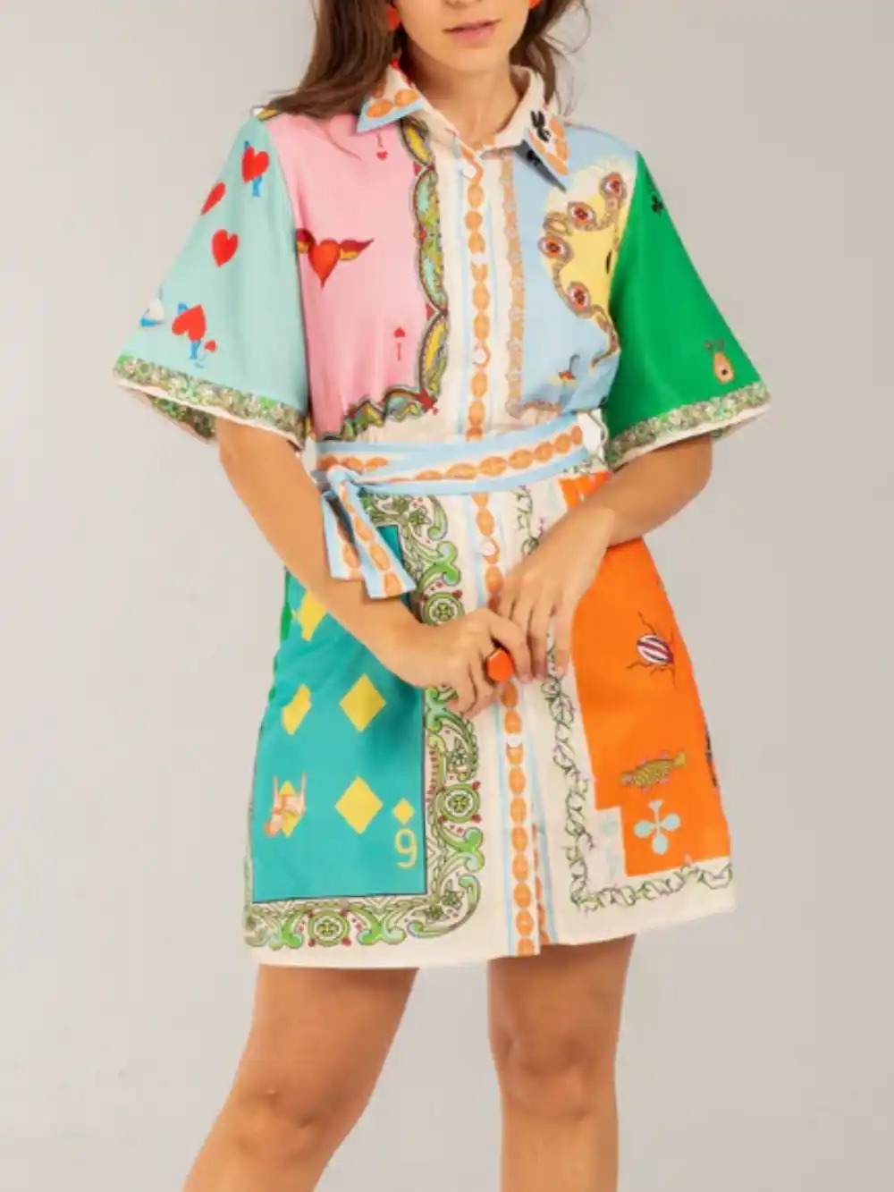 Ethnic Printed Shirt Cardigan Short Dress