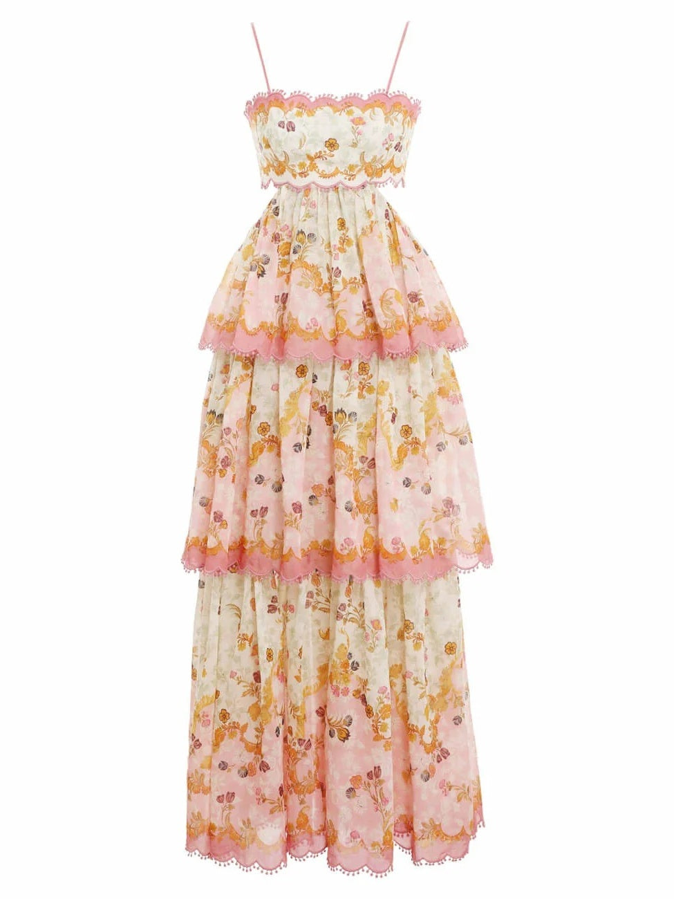 Floral Cami Tiered Ruffle Hem Backless Maxi Dress