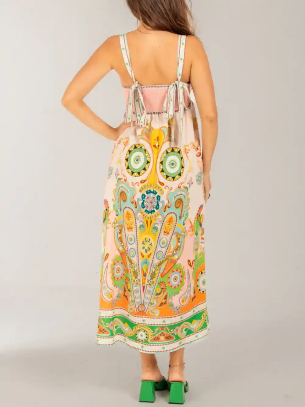 Fashionable Ethnic Holiday Print Midi Dress