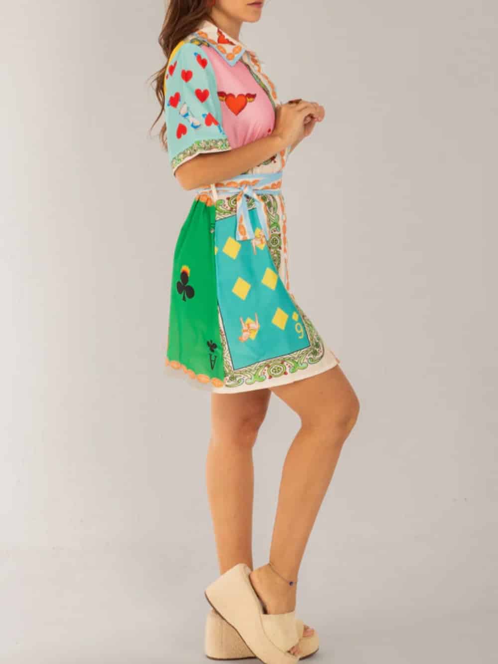 Ethnic Printed Shirt Cardigan Short Dress