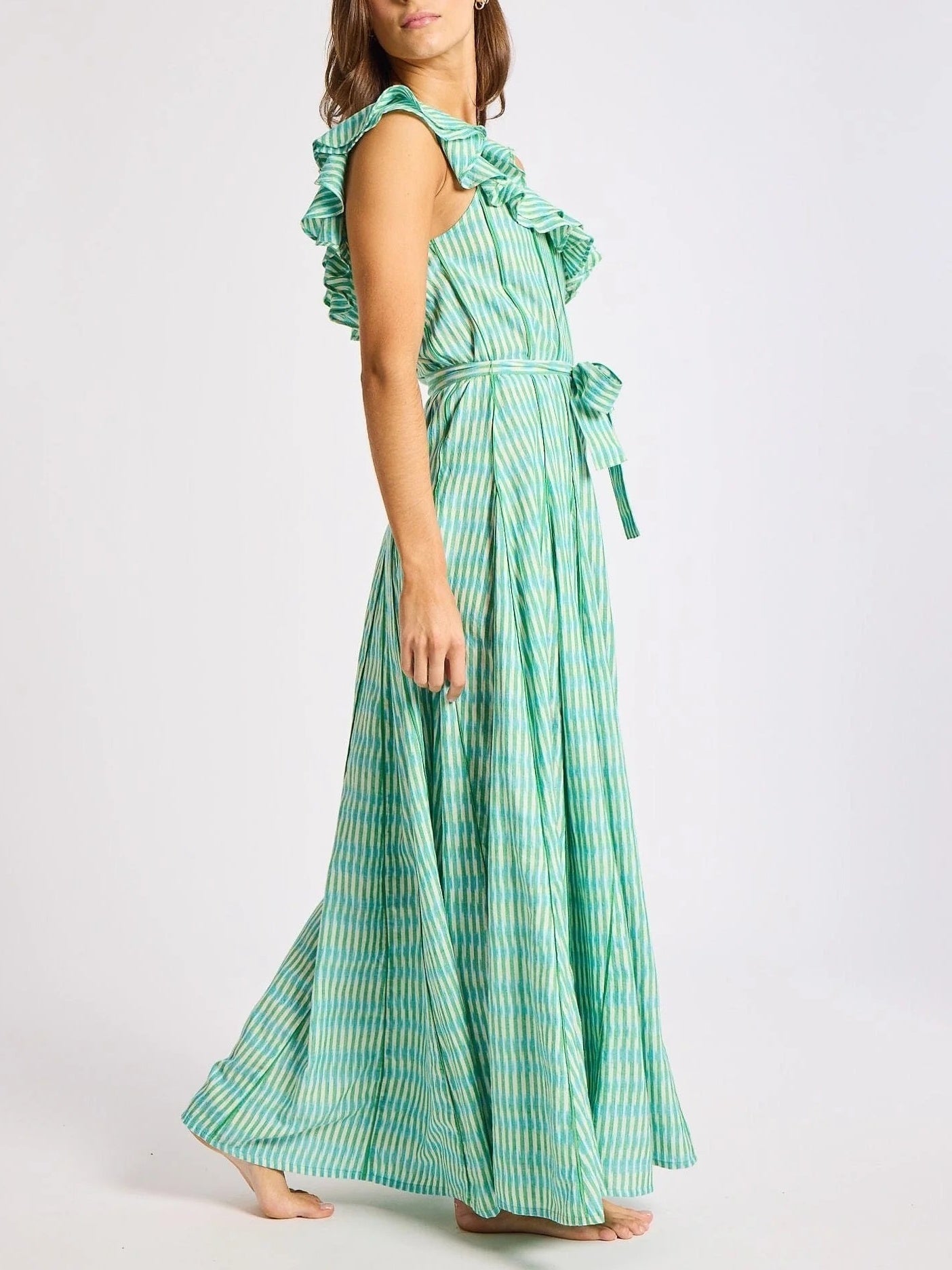 Godet Pleating Ruffle Detail Maxi Dress