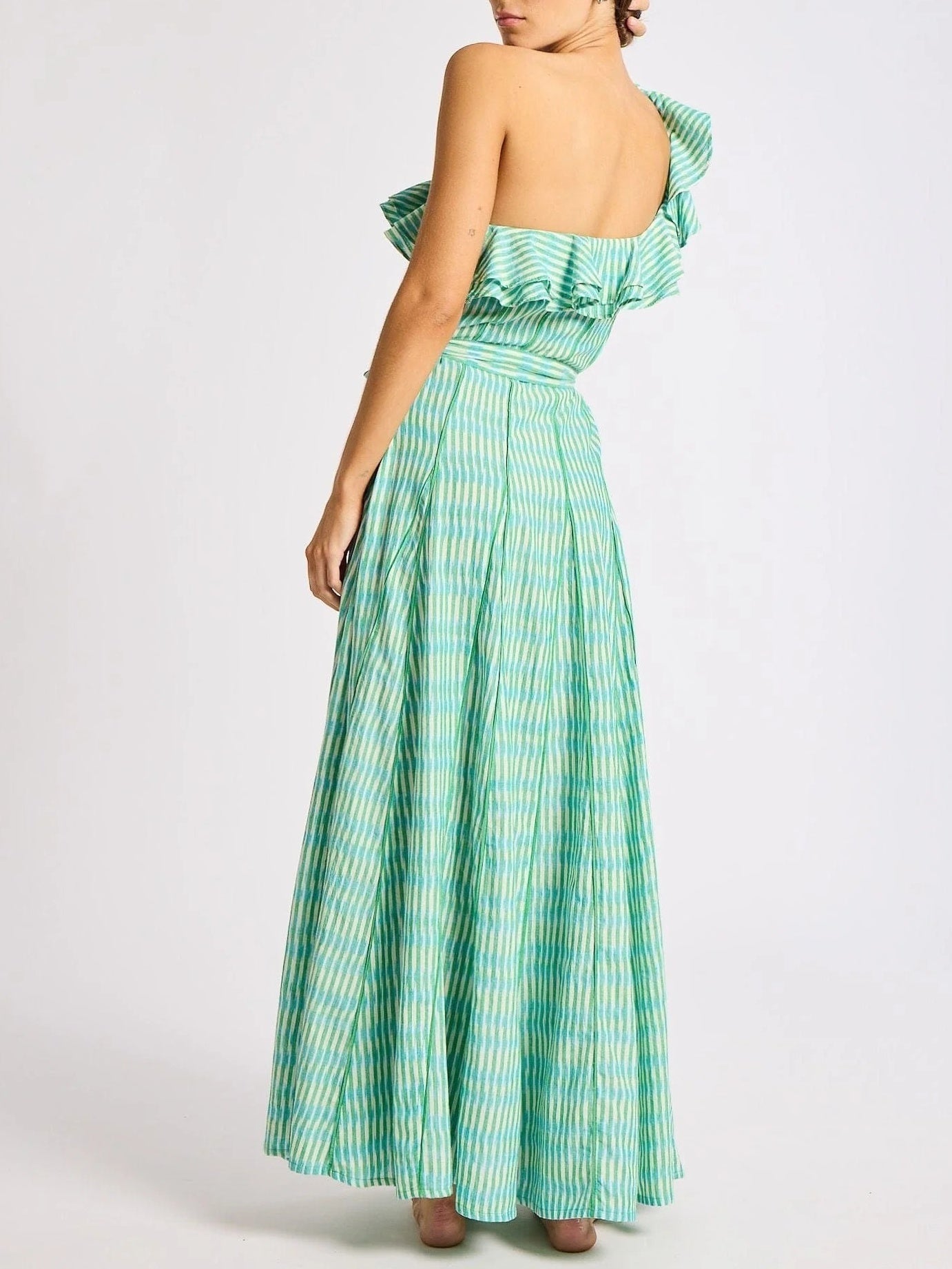 Godet Pleating Ruffle Detail Maxi Dress