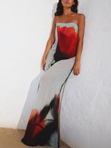 Abstract Tulip Print Vacation Slip H-Line Maxi Dress