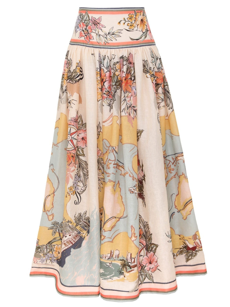 Nautical Map Print Midi Skirt