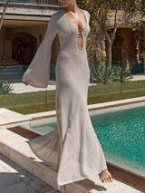 Vacation Style Side Slit  Hollow Knit Dress