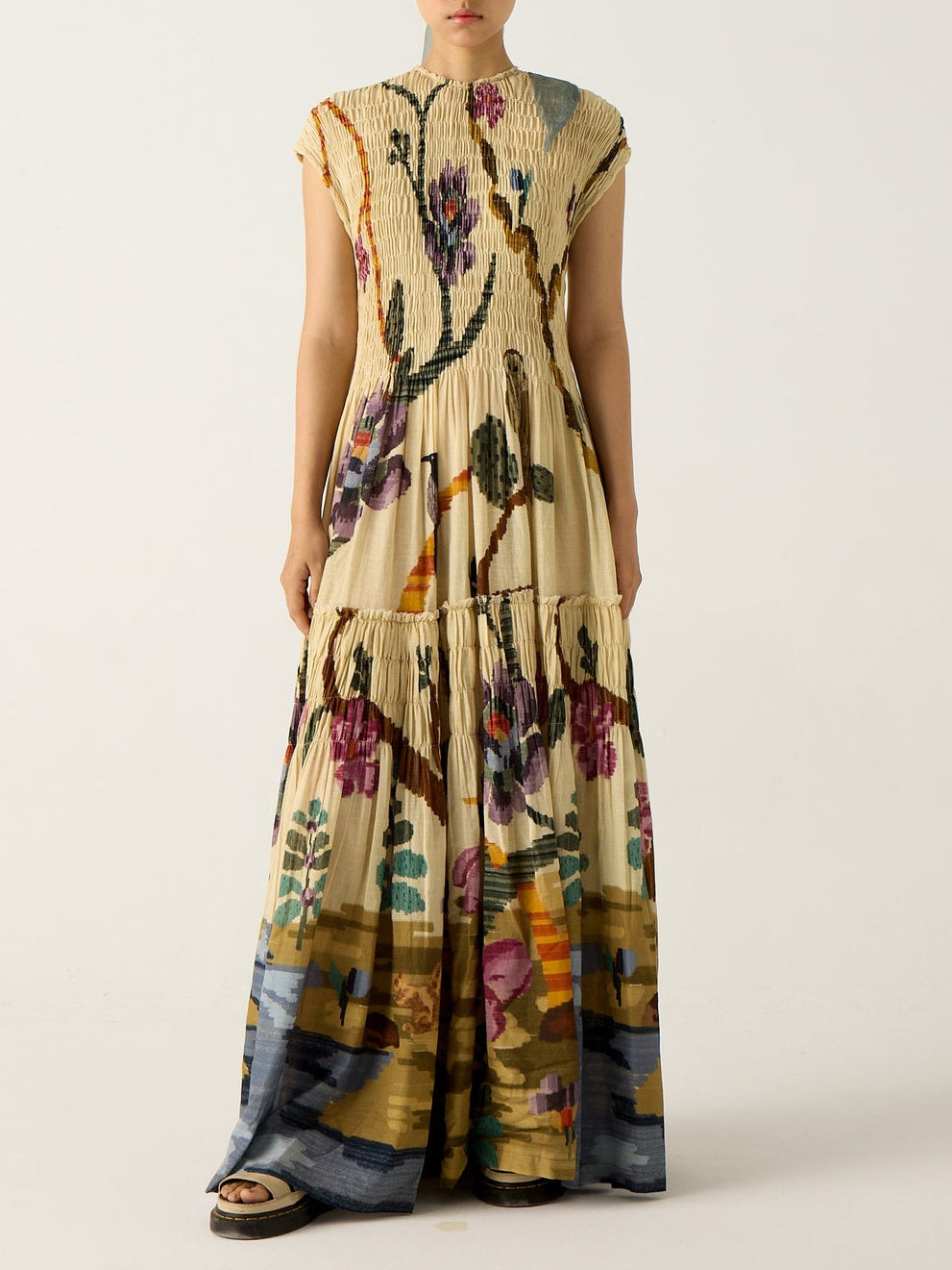 Pleated Print Maxi Dress