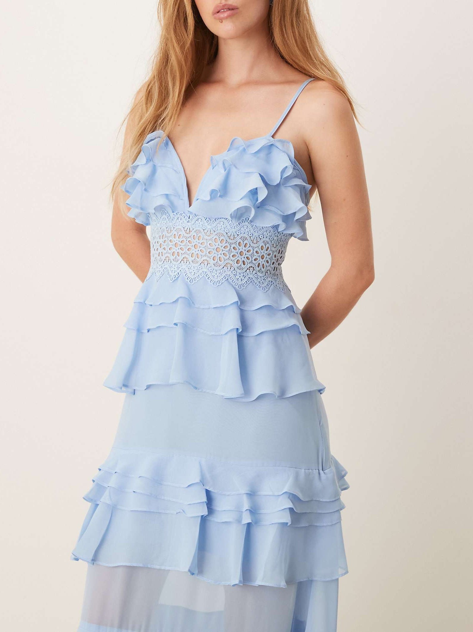 Sky Blue V-Neck Maxi Dress