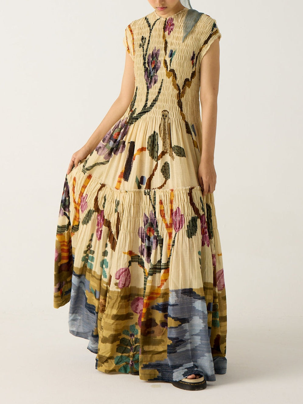 Pleated Print Maxi Dress