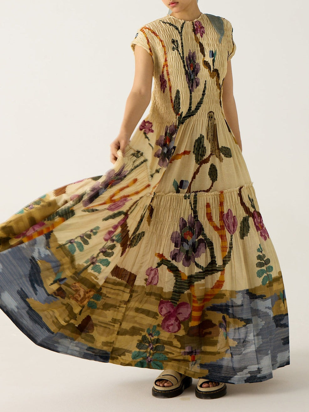 Pleated Print Maxi Dress