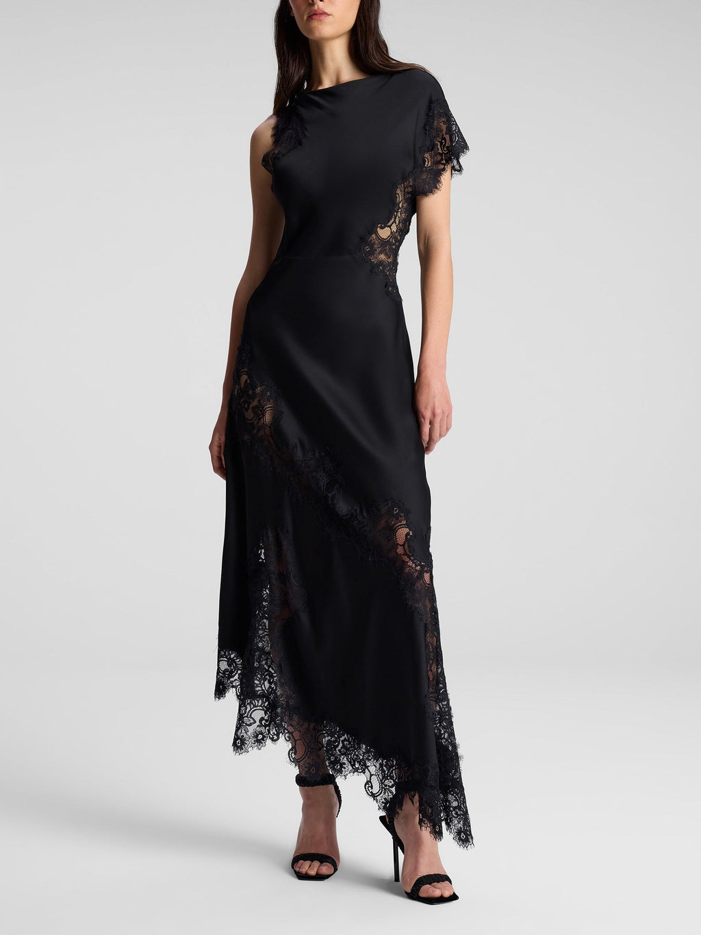 Satin and Lace Maxi Dress-Black