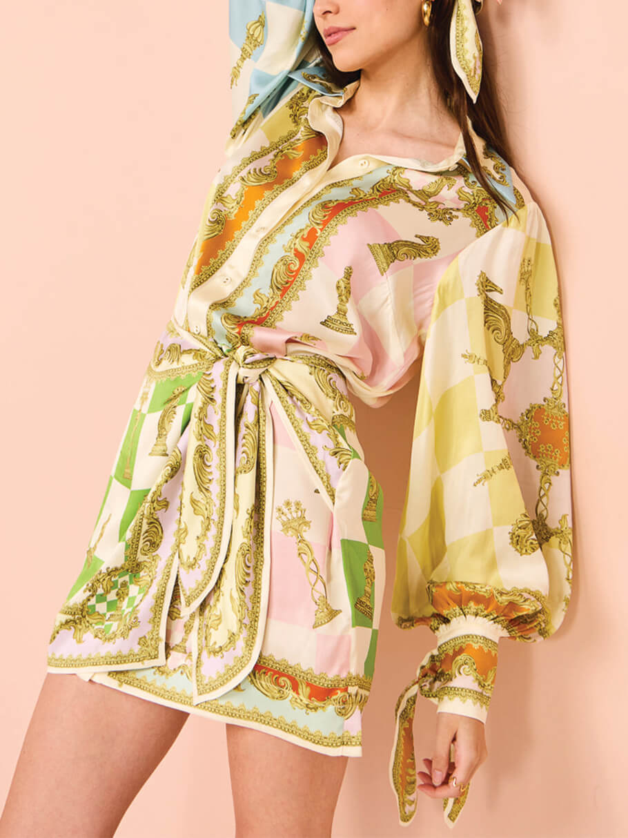 Knotted Irregular Unique Printed Mini Dress