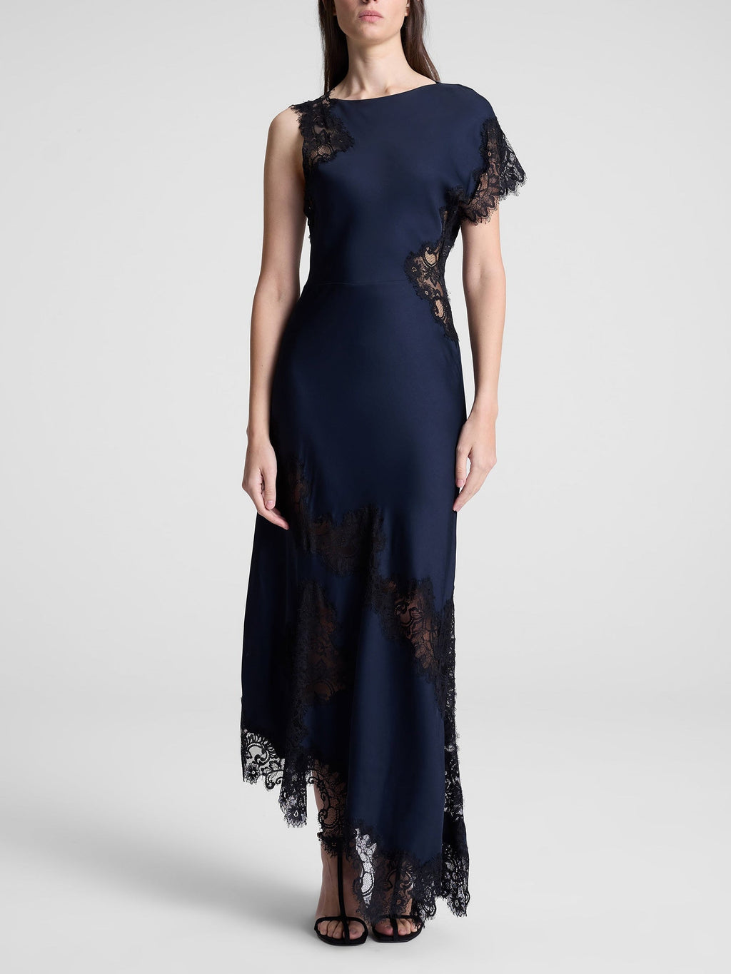 Satin and Lace Maxi Dress-Blue