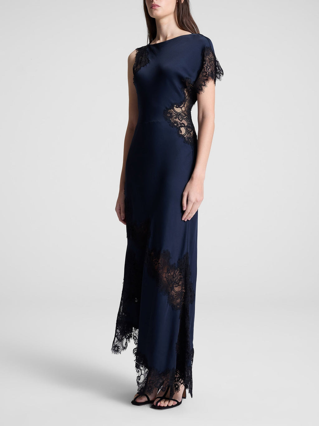 Satin and Lace Maxi Dress-Blue
