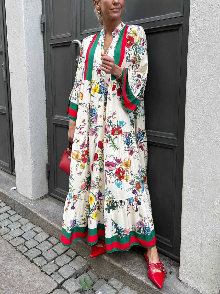 Resort Floral Print Bell Sleeve Maxi Dress