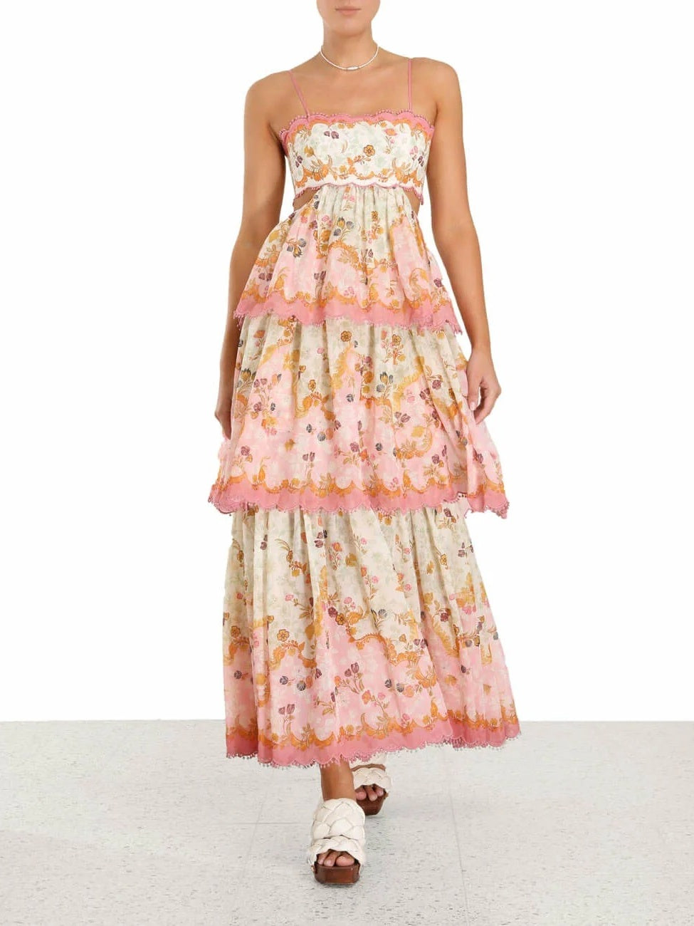 Floral Cami Tiered Ruffle Hem Backless Maxi Dress