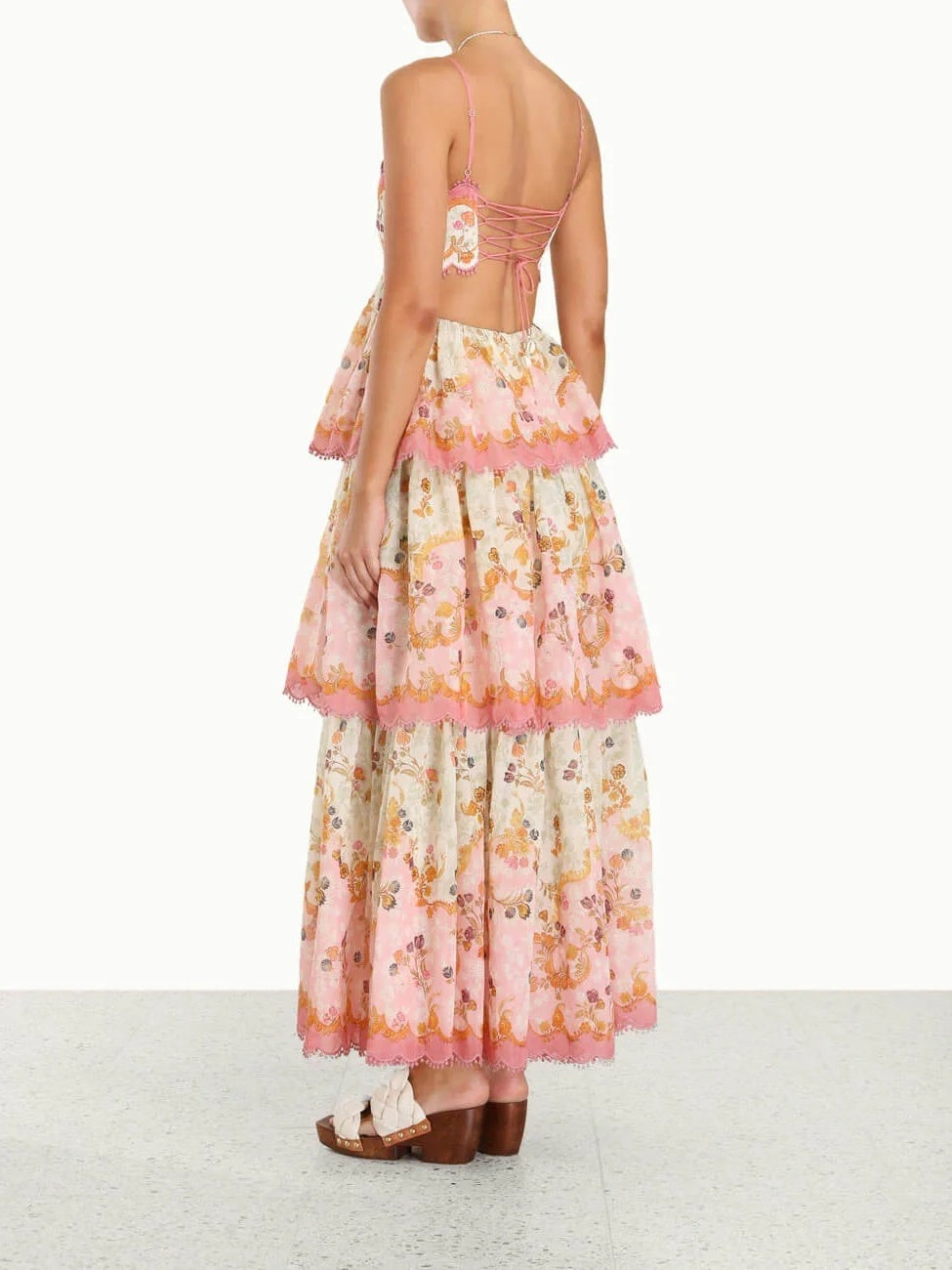 Floral Cami Tiered Ruffle Hem Backless Maxi Dress