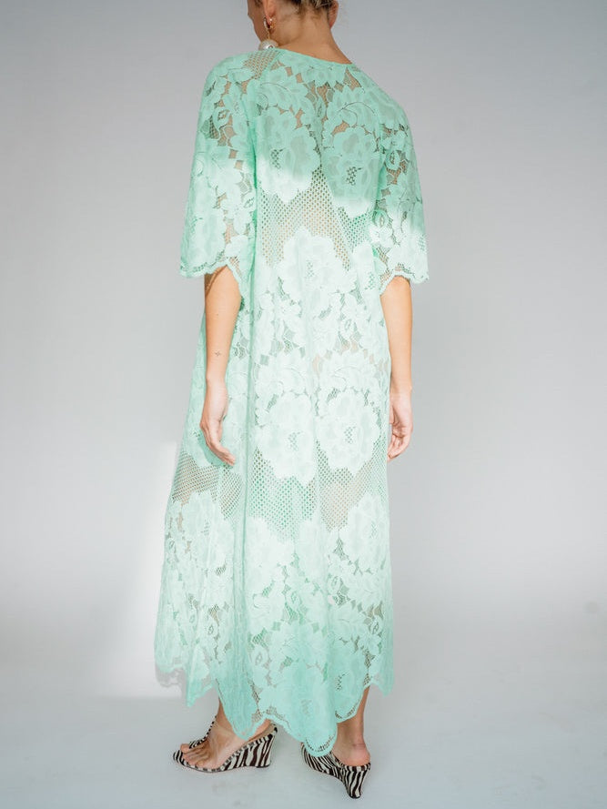 Wide Scalloped Sleeves A-line Maxi Dress