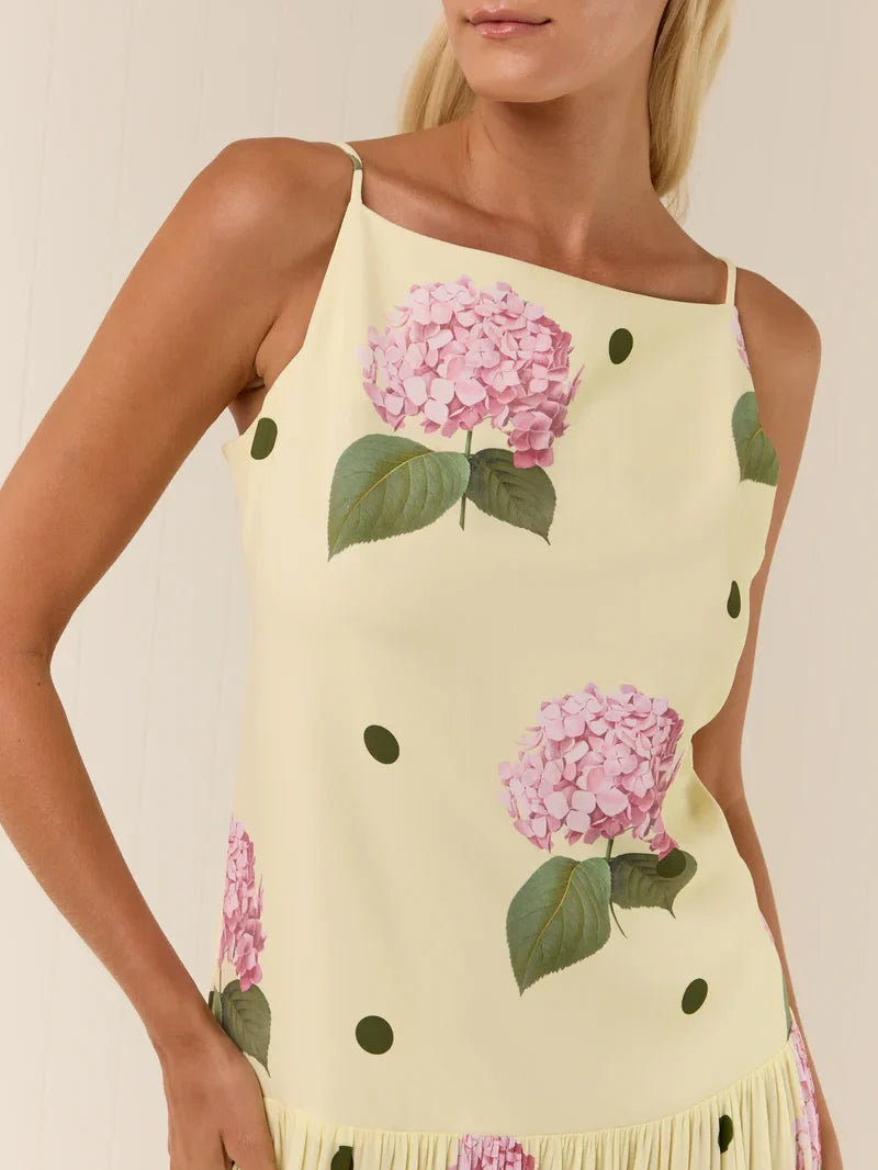 Polka Dot Floral Print Midi Dress