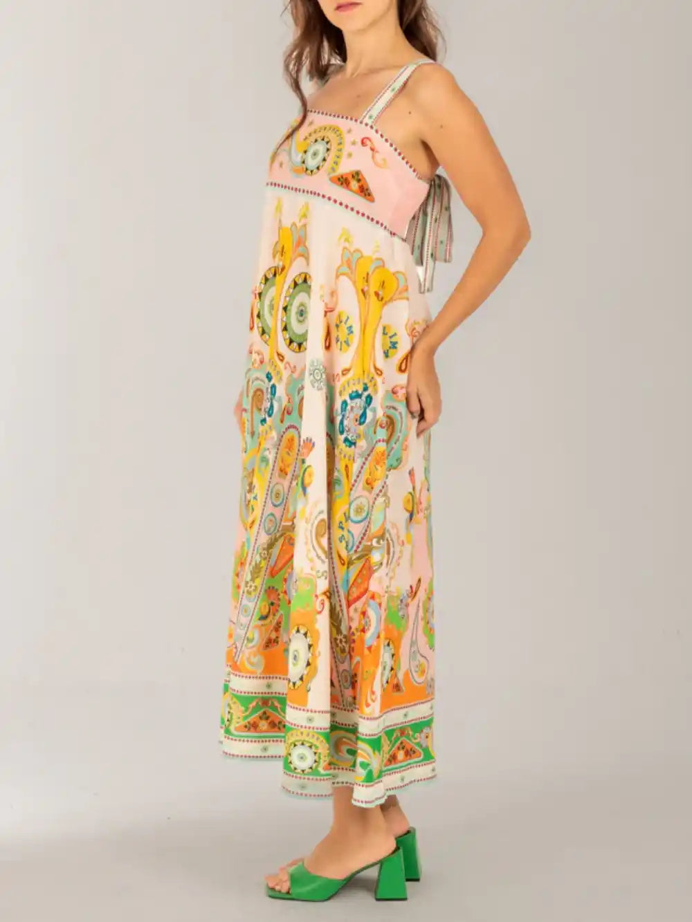 Fashionable Ethnic Holiday Print Midi Dress