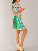 Ethnic Printed Shirt Cardigan Short Dress