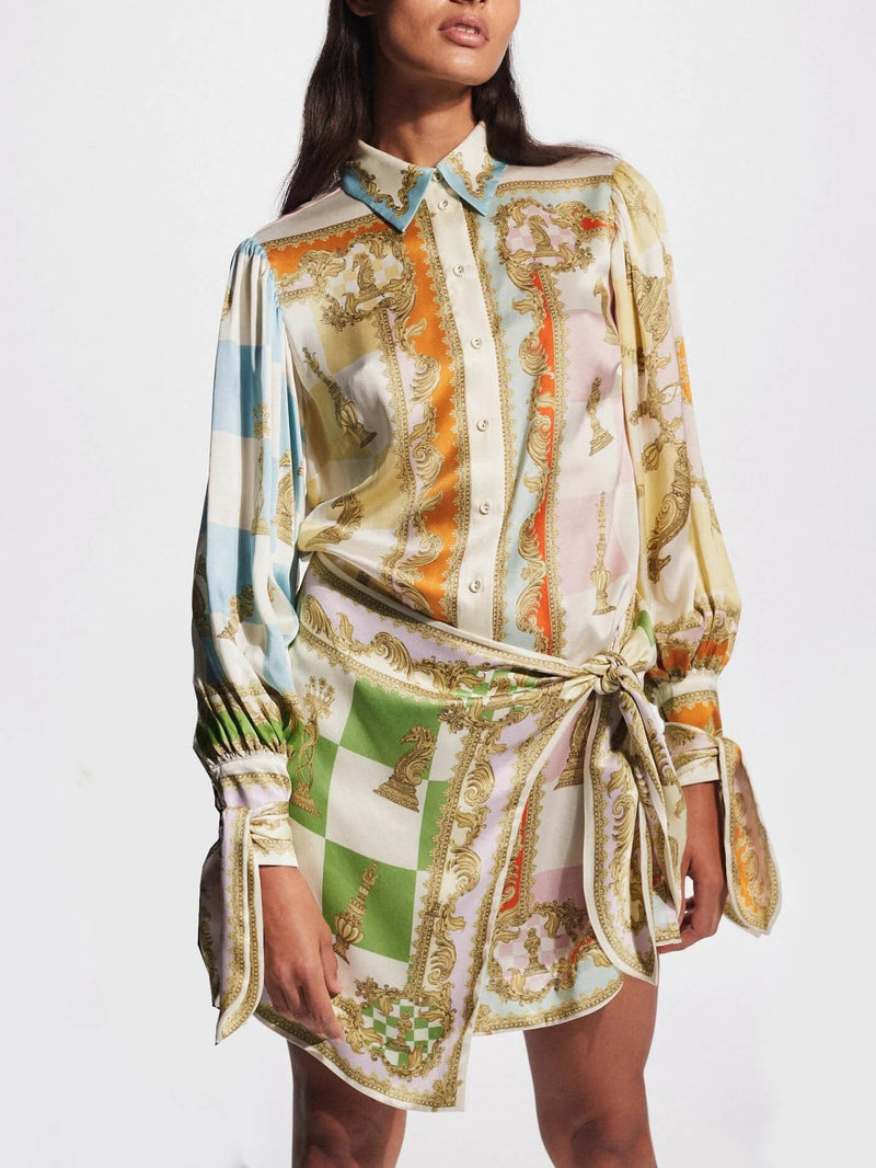 Knotted Irregular Unique Printed Mini Dress
