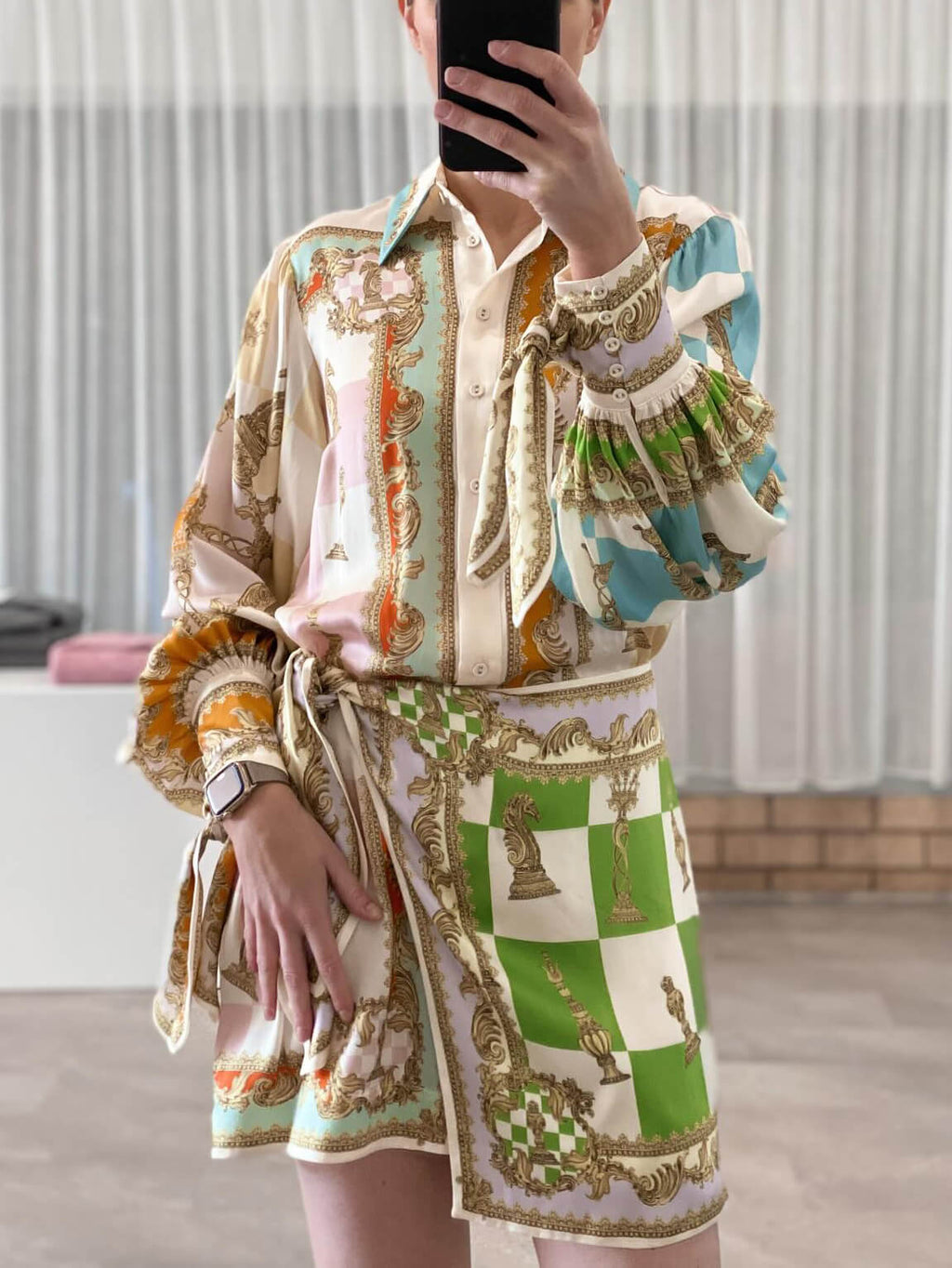 Knotted Irregular Unique Printed Mini Dress