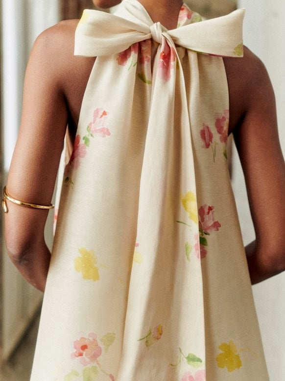 Gathered Neckline Printed Sleeveless Maxi Dress