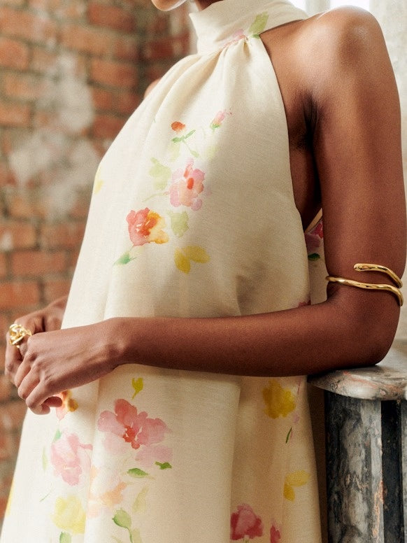 Gathered Neckline Printed Sleeveless Maxi Dress